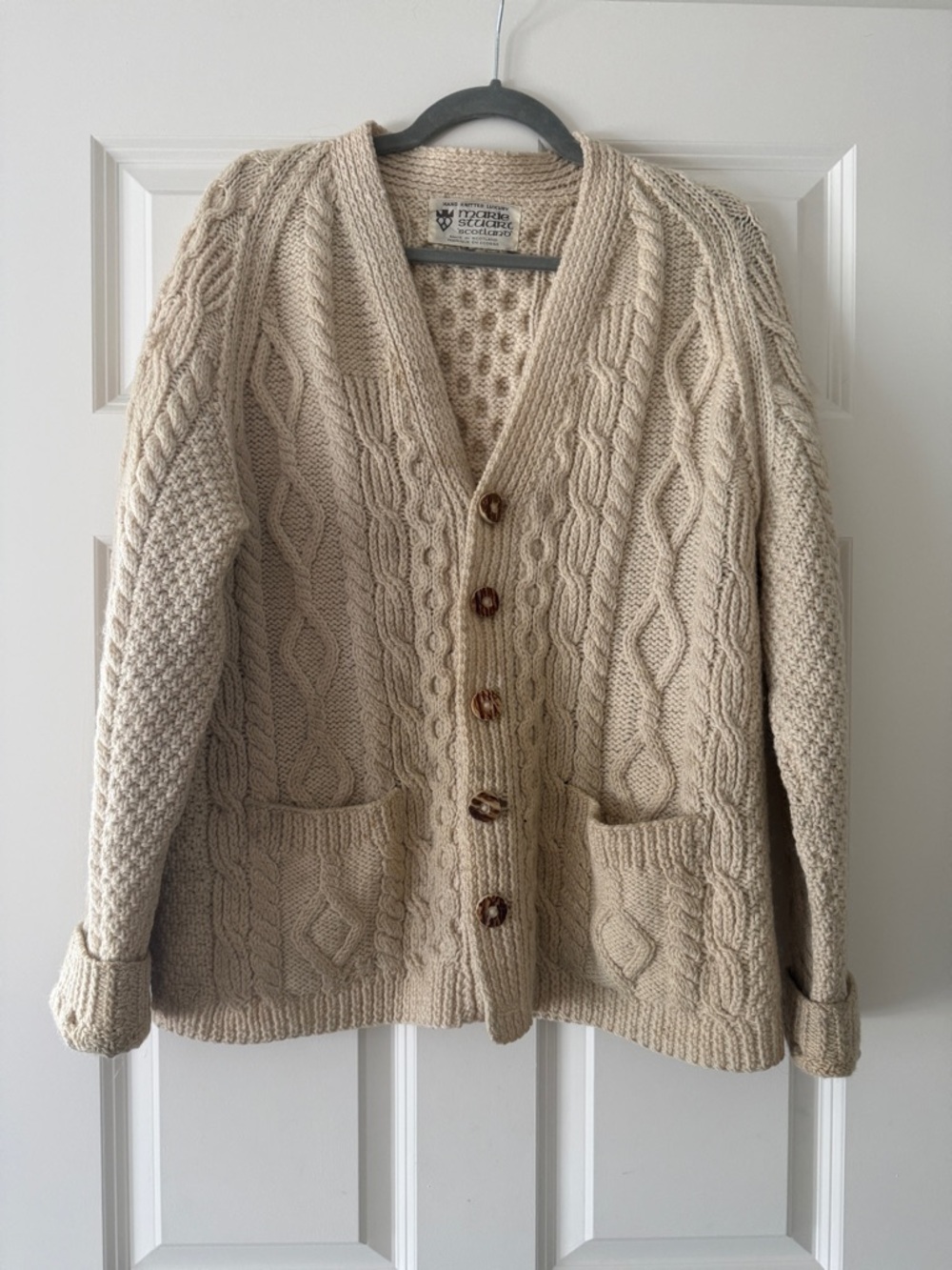Vintage Scottish Hand Knitted Cardigan Sweater - Cream